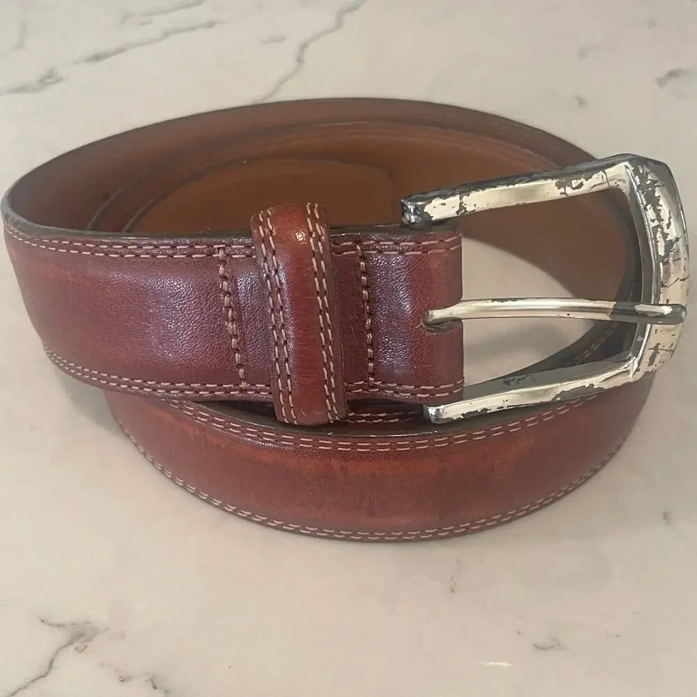 Brighton Brown Leather Belt with Silver Buckle -Size 38